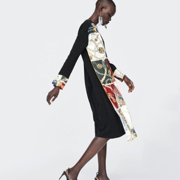 EUC Zara black & contrast chain print accent dress, L - Picture 4 of 10